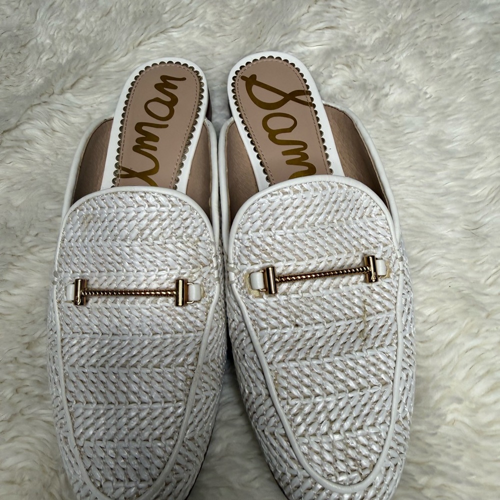 Sam Edelman Laurna Bit Woven Loafer Mule White Raffia Size 7.5 Linnie - Picture 2 of 13
